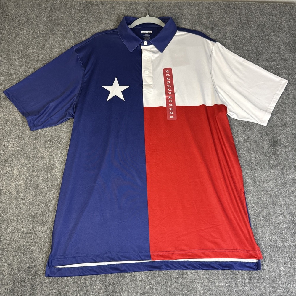 NWT State of Mine Texas Flag Performance Golf Polo Shirt Lone Star Men's XL